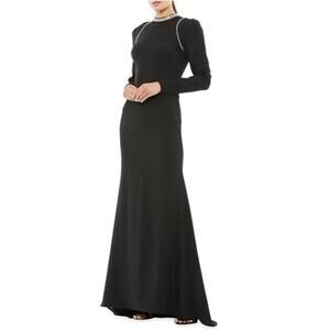 Mac Duggal Ieena NEW Jeweled Elegant Jersey Sheeth Long Sleeve Gown Black 16